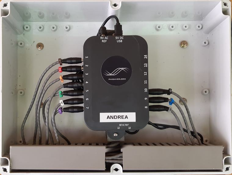 PhiSaver monitor with labelled circuit connections
